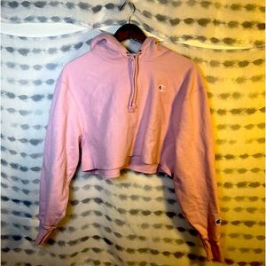 Light Pink Champion Crop top Hoodie with Drawstring Medium